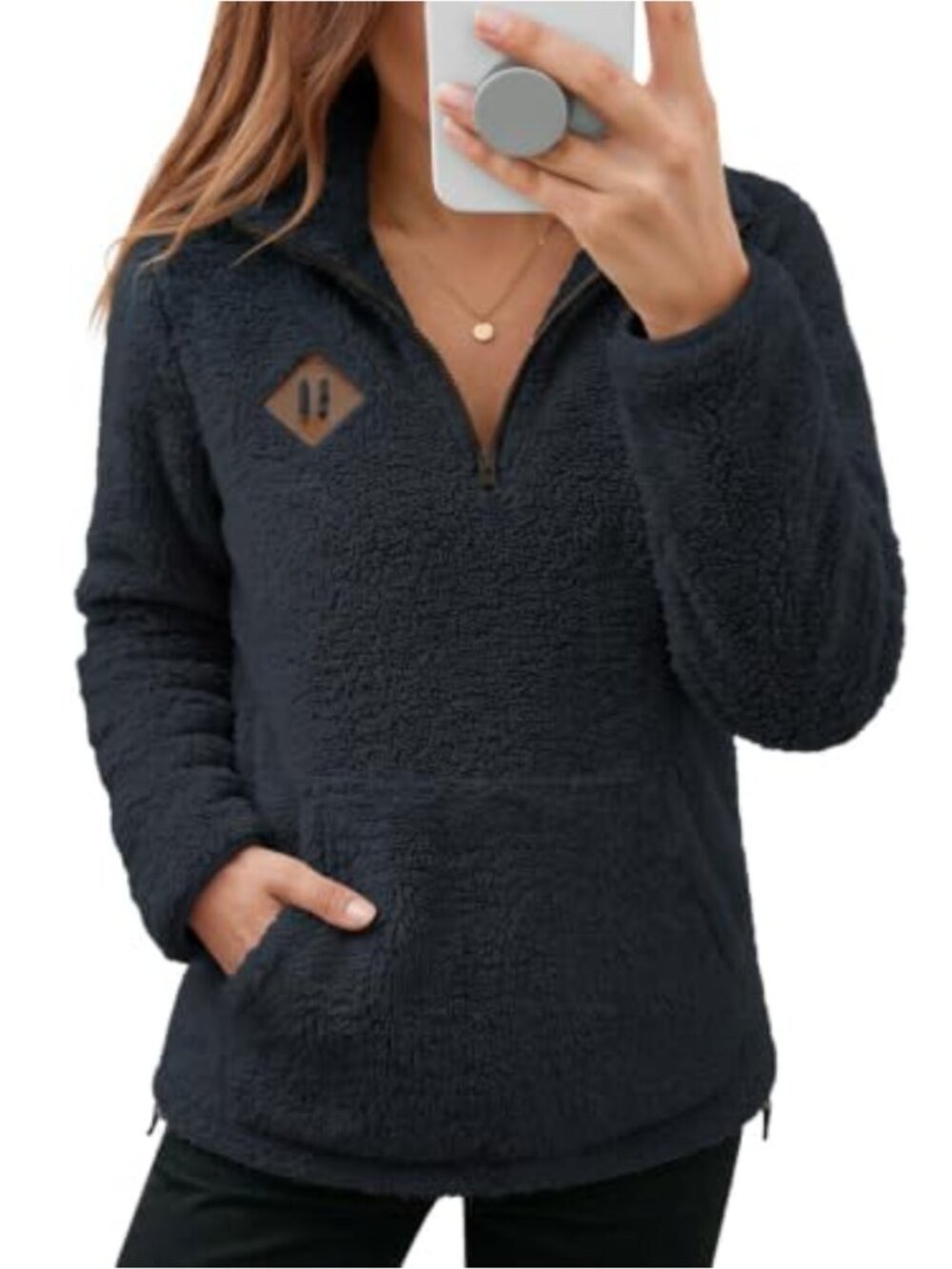 Fleece Pullover Sweatshirt Half Zip Kangaroo Pocket Oversized